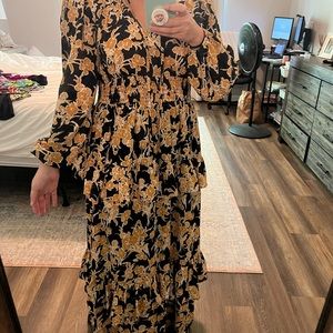 Teared black and gold maxi dress